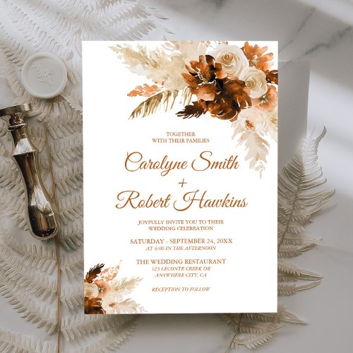 Rust Bohemian And Pampas Grass Wedding Invitation