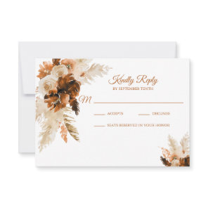 Rust Bohemian And Pampas Grass Wedding RSVP Card