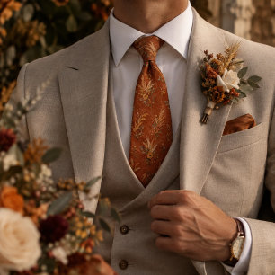 Rust Bohemian Pampas Floral Pattern Neck Tie