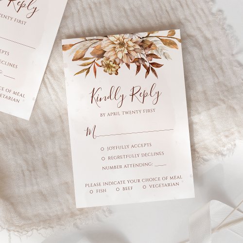 Rust Bohemian Pampas Grass Wedding RSVP Card