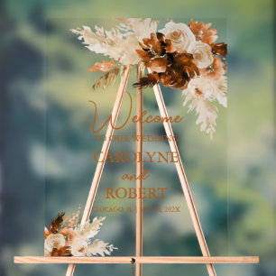 Rust Bohemian Pampas Grass Wedding Welcome Acrylic Sign