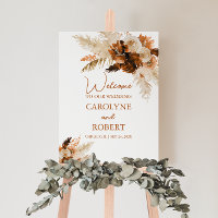 Rust Bohemian Pampas Grass Wedding Welcome Sign