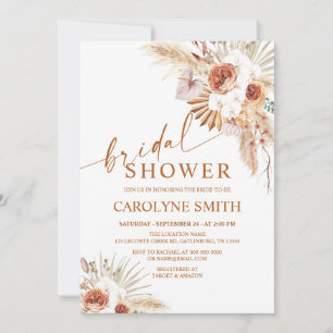 Rust Boho And Pampas Grass Bridal Shower Invitation