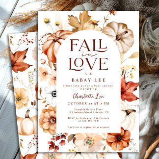 Rust Boho Fall in Love Floral Pumpkin Baby Shower Invitation