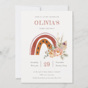 Rust Boho Floral Rainbow Any Age Birthday Invite