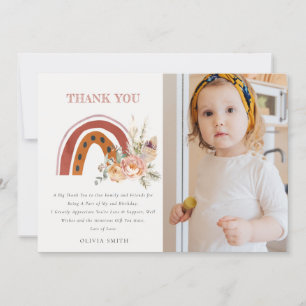 Rust Boho Floral Rainbow Photo Any Age Birthday Thank You Card