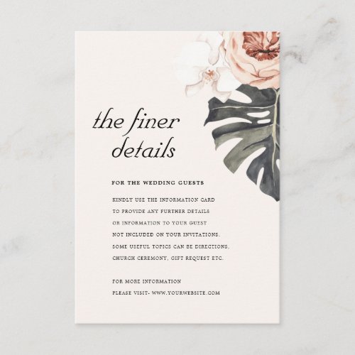 RUST BOHO MONSTRERA PEONY FLORAL WEDDING DETAILS  ENCLOSURE CARD