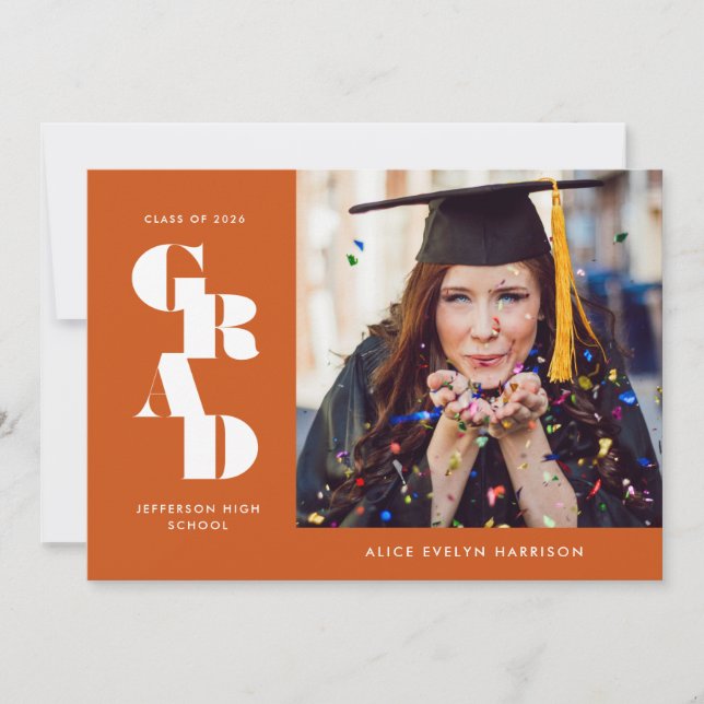 Rust Bold Serif Single Photo Graduation Announcement (Front)