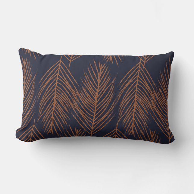 Rust Branches on Dark Blue Lumbar Pillow (Front)