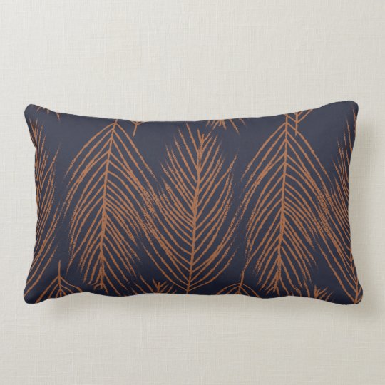 Rust Branches on Dark Blue Lumbar Pillow