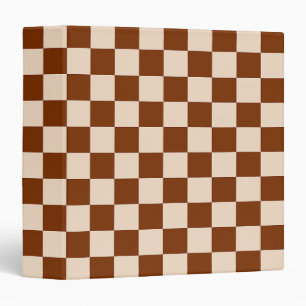 Rust brown and beige checkerboard pattern 3 ring binder