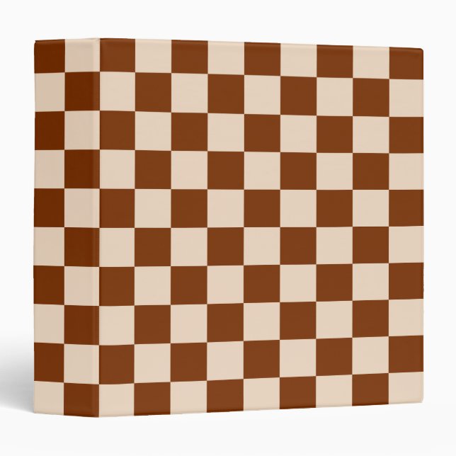 Rust brown and beige checkerboard pattern 3 ring binder (Front/Spine)