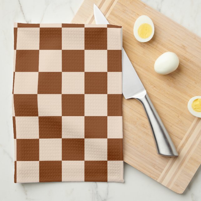 Rust brown and beige checkerboard pattern kitchen towel (Quarter Fold)