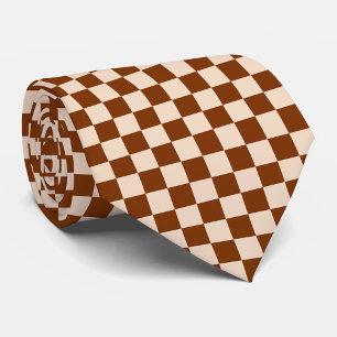 Rust brown and beige checkerboard pattern neck tie