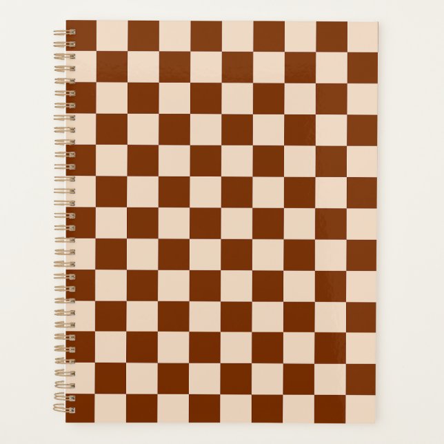 Rust brown and beige checkerboard pattern planner (Front)