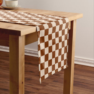Rust brown and beige checkerboard pattern short table runner