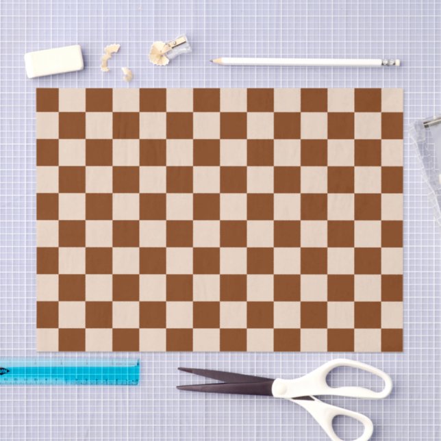 Rust brown and beige checkerboard pattern tissue paper (Craft)