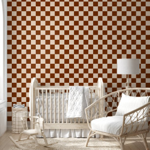 Rust brown and beige checkerboard pattern wallpaper 