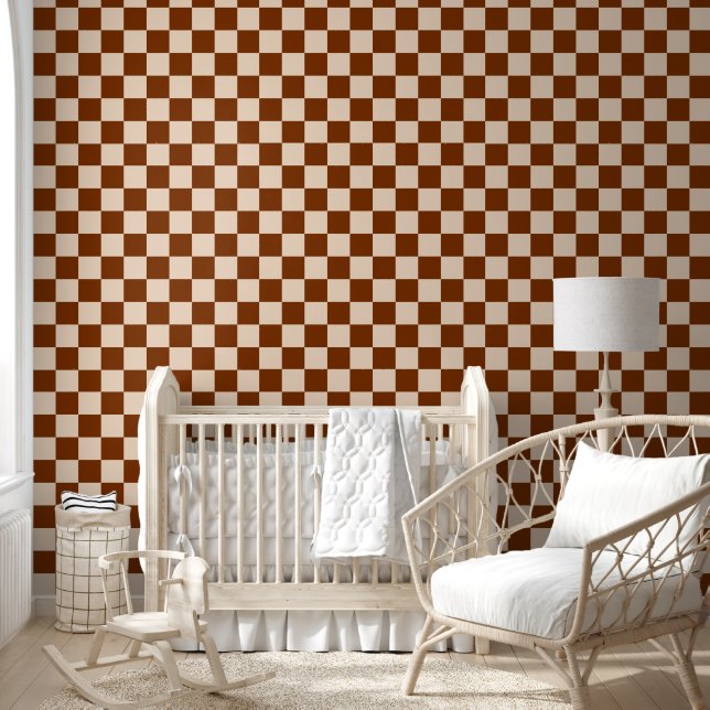 Rust brown and beige checkerboard pattern wallpaper  (Kids)