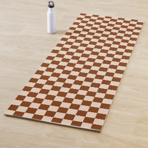 Rust brown and beige checkerboard pattern yoga mat