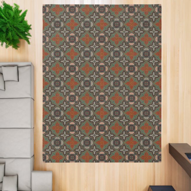 Rust Brown and Forest Green Arabesque Style Rug (Insitu (Indoor 2))