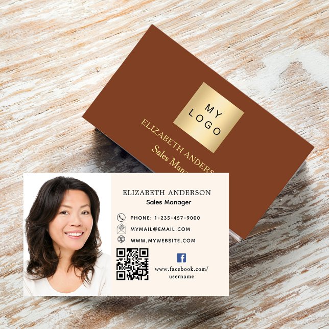 Rust brown beige logo photo Qr code social media Business Card (Creator Uploaded)