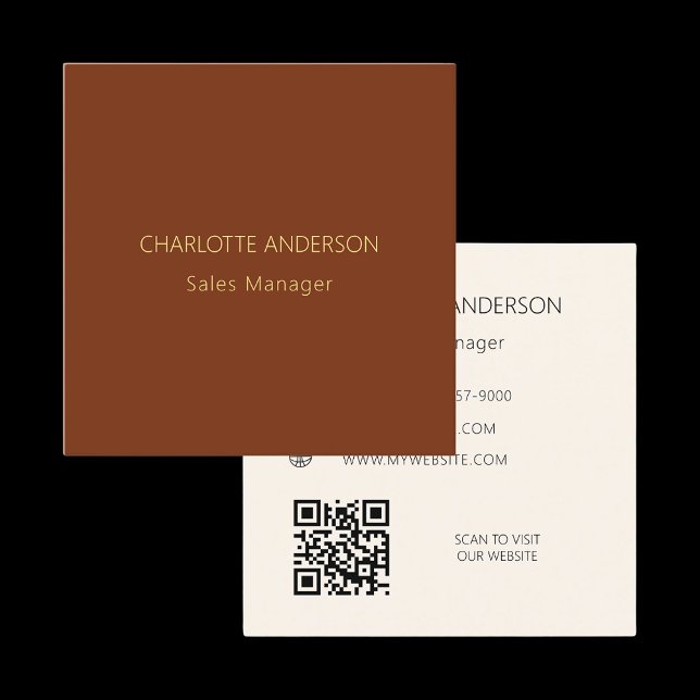 Rust brown beige QR code website Square Business Card (Creator Uploaded)