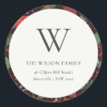 Rust Brown Berry Christmas Flora  Monogram Address Classic Round Sticker<br><div class="desc">If you need any further customisation please feel free to message me on yellowfebstudio@gmail.com.</div>