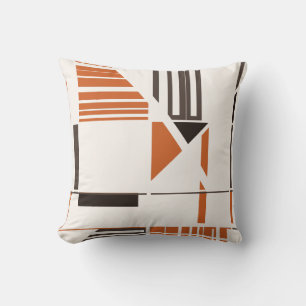 Rust Brown Black  Geometric Abstract on Off-white Throw Pillow