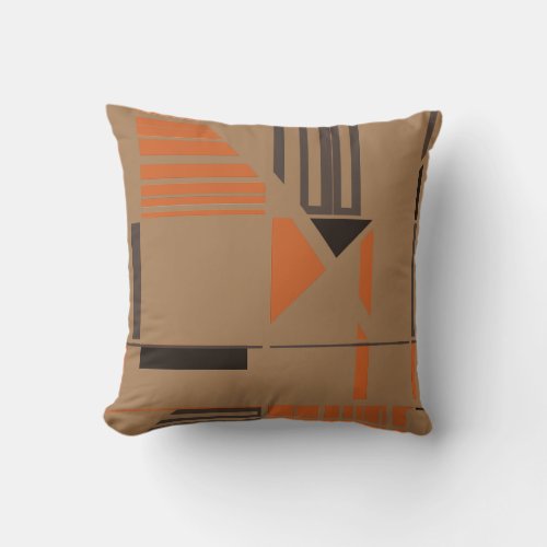 Rust Brown Black  Geometric Abstract on Tan Throw Pillow