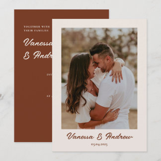 Rust Brown Boho Minimalist Photo Wedding Invitation