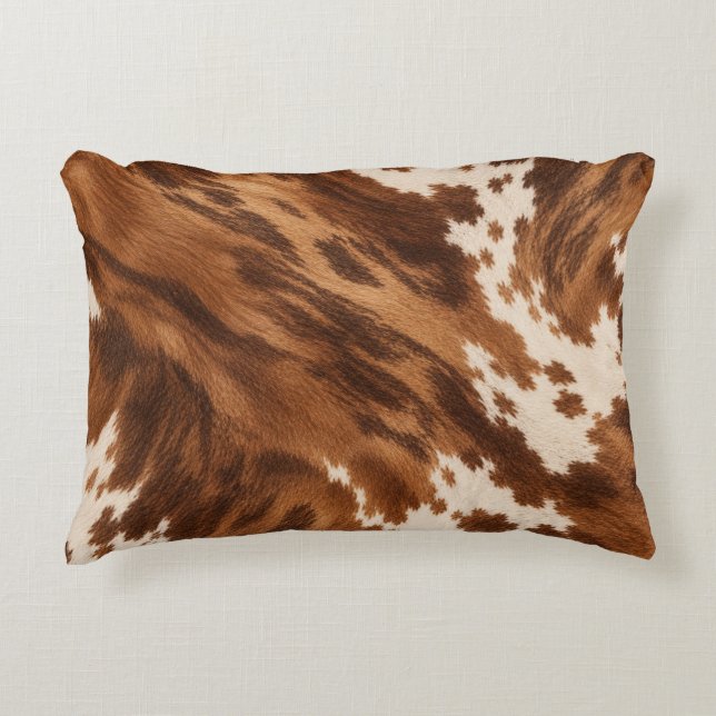 Rust Brown Brindle Cowhide Accent Pillow (Front)