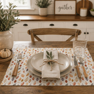 Rust Brown Cream Gray Fall Leaves Modern Farmhouse Cloth Placemat