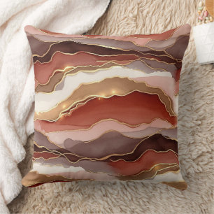 Rust Brown Gold Marble Contemporary Throw Pillow