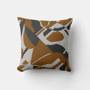 Rust Brown Gray Black Bold Diagonal Design  Throw Pillow