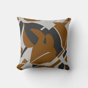Rust Brown Gray Black Bold Swirling Abstract Art Throw Pillow