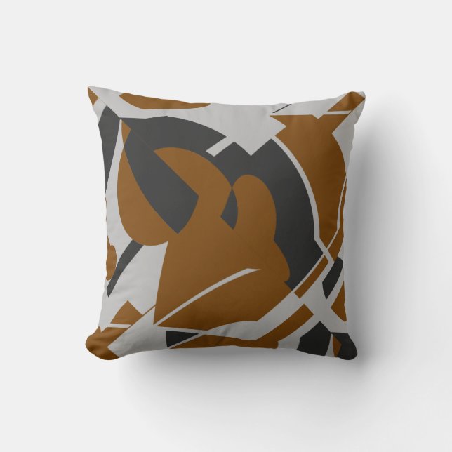 Rust Brown Gray Black Bold Swirling Abstract Art Throw Pillow (Front)
