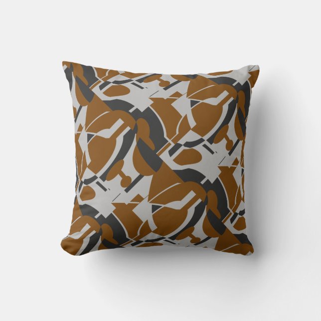 Rust Brown Gray Black Diagonal Art Print Throw Pillow (Front)