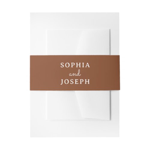 Rust Brown Minimalist Chic Western Wedding Invitation Belly Band