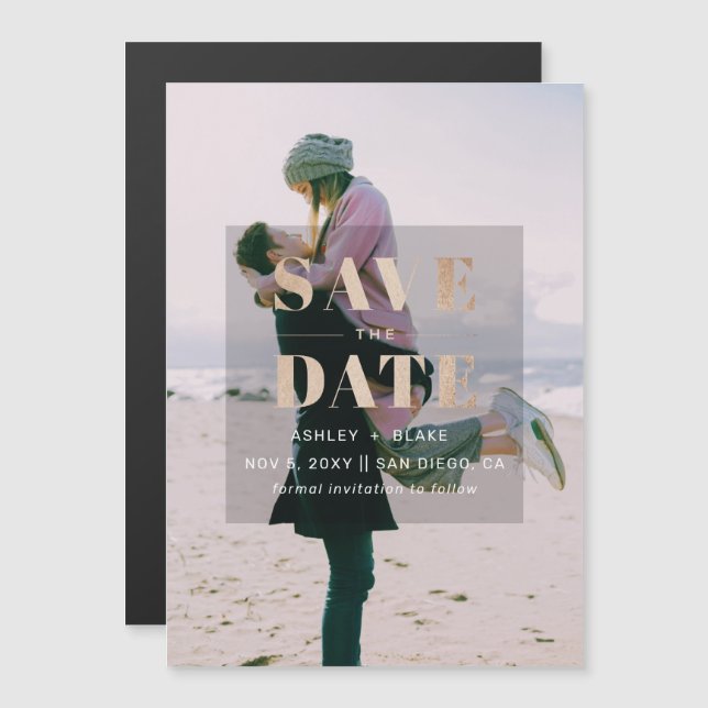 Rust Brown Modern Minimalist Photo Save the Date Magnetic Invitation (Front/Back)