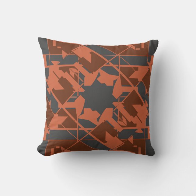 Rust Brown on Charcoal Mediterranean Floral Motif Throw Pillow (Front)