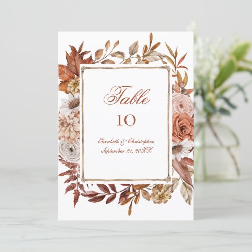 Rust Brown Peach Pink Floral Wedding Table Cards