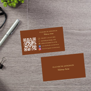 Rust brown Qr code Instagram Facebook Business Card
