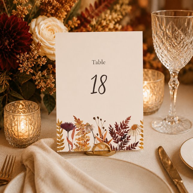 Rust Burgundy Fall Watercolor Wildflower Table Number (Creator Uploaded)