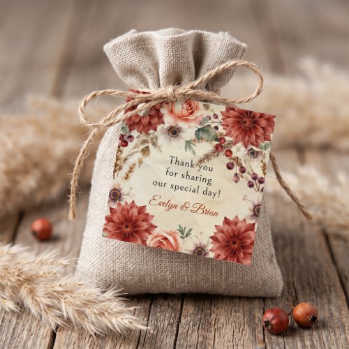 Rust Burgundy Floral Boho Fall Wedding Thank You Favor Tags
