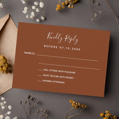 Rust burnt orange wedding response RSVP Note Card