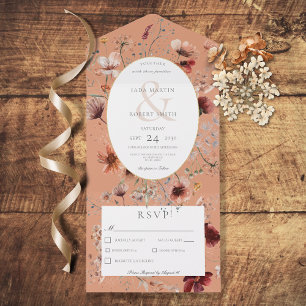 Rust & Burnt Orange Wildflower Floral Dinner All In One Invitation