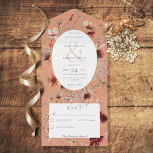 Rust & Burnt Orange Wildflower Floral No Dinner All In One Invitation