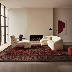 Rust Burnt Sienna Ginkgo Plant Cinnamon Brick Rug