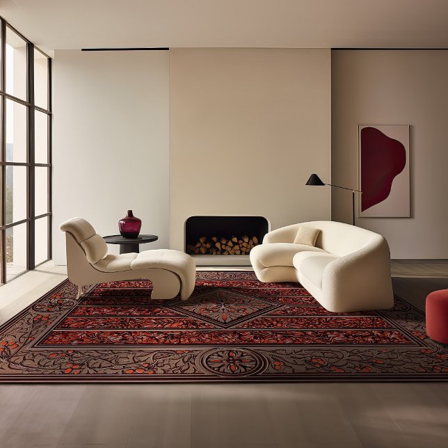 Rust Burnt Sienna Ginkgo Plant Cinnamon Brick Rug (Creator Uploaded)